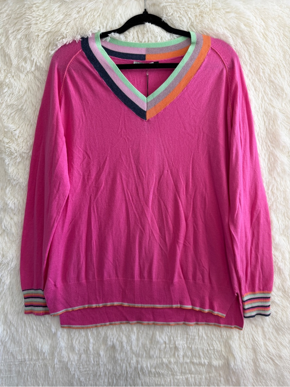 Zaket & Plover Womens Ivy League Oversized Silk Blend Sweater M Hot Pink Preppy